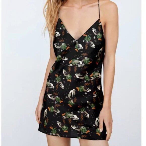 ZARA Mermaid Black Satin Tie Back Mini Slip Dress Size Medium - Picture 3 of 13